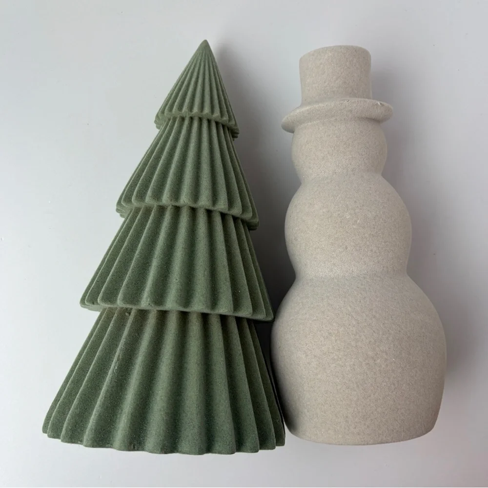 Target Wondershop Flocked Snowman Tree Fuzzy Faux Velvet‎ Christmas Decor Set 2